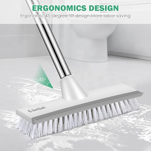 2-in-1 Floor Scrub Brush with Squeegee & 51-Inch Adjustable Long Handle