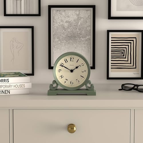 Small Traditional Scroll Mantel Clock - Green Contemporary Desk Clock
