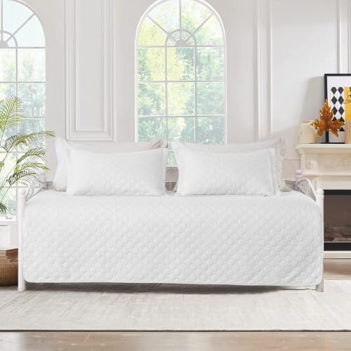 3-Piece White Daybed Cover Set - Twin Size Microfiber Quilt Bedding