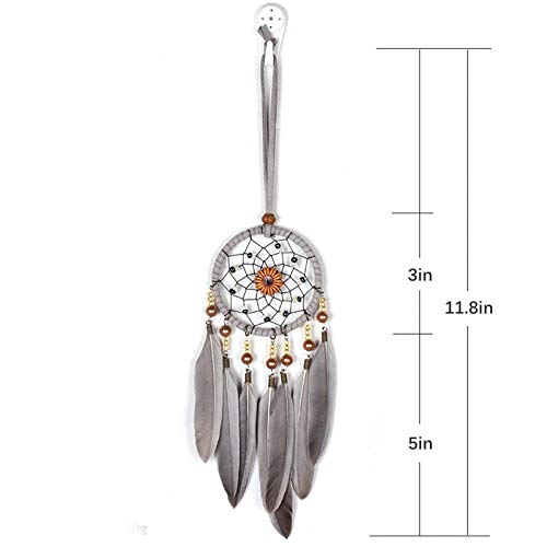 Grey Feather Dream Catcher Car Rearview Mirror Pendant Wall Hanging Decor