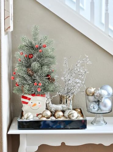 Hollyone Style 3 16.5in Christmas Potted Snowman Tree with Vase - Mini Desk Deco