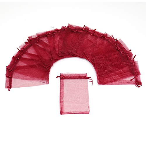 Bezall 100Pcs Large 8x12 Inch Wine Red Organza Bags – Drawstring Gift Pouches for Wedding, Christmas & Party Favors