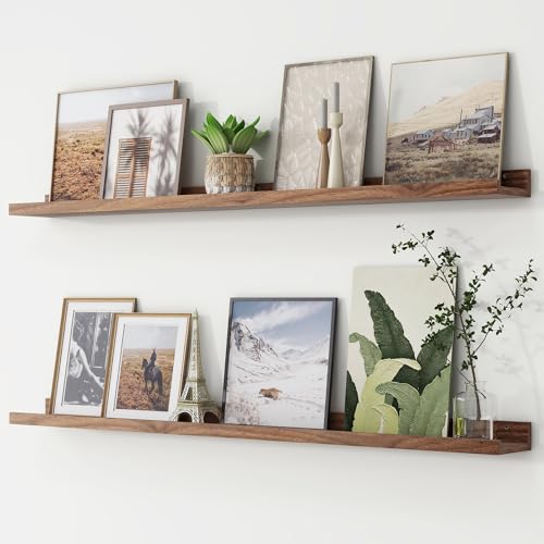 48-Inch Walnut Picture Ledge Floating Wall Shelves Set of 2