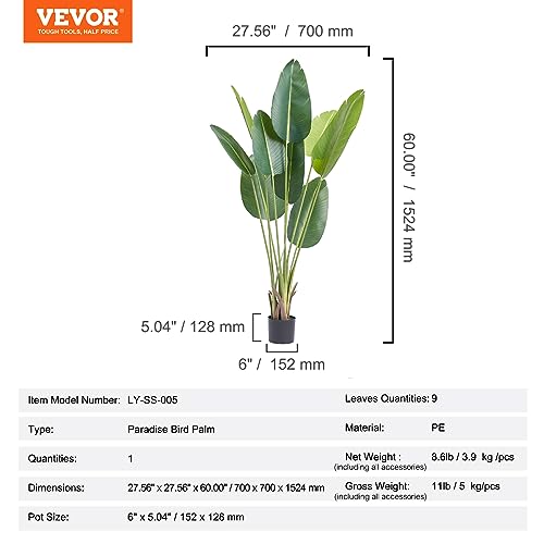 Artificial Bird of Paradise Tree - 5FT Faux Plant with Anti-Tip Feature