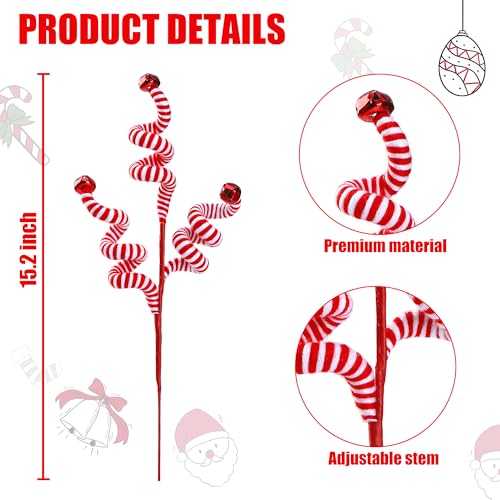 Sggvecsy Red Christmas Candy Cane Woolen Bell Decor - 6 pcs Holiday Tree Picks