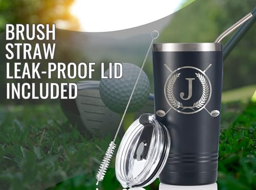 Onebttl Initial-J 20oz Golf Gifts Travel Mug for Men - Spill-Proof Lid, Stainless Steel