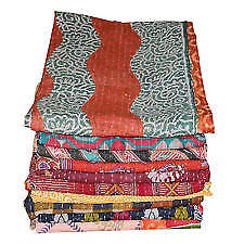 Handmade Vintage Kantha Throw Blanket - Bohemian Cotton Quilt