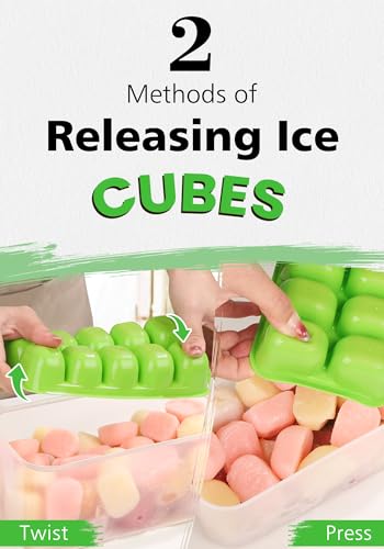 Stackable Silicone Ice Cube Trays with Lid and Bin (4 Pack) with Scoop