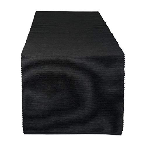 DII Black 13x72 Inch Ribbed Cotton Table Runner for Dining Tables