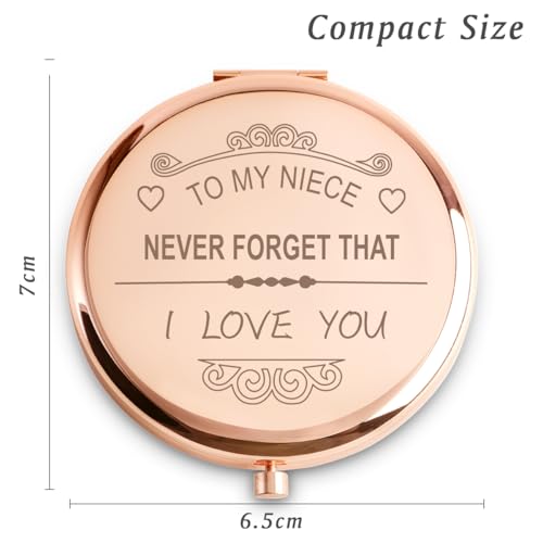 Personalized Niece Gift - Engraved Compact Mirror from Auntie, Sentimental Mother’s Day & Birthday Gift - Rose Design