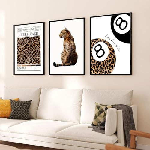 Leopard Wall Art Set of 3 Lucky 8 Ball Prints Preppy Room Decor