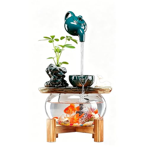 Tabletop Indoor Waterfall Fountain with Small Fish Tank - Zen Desktop Decor