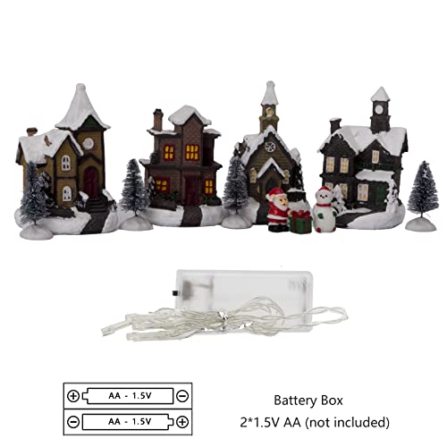 11-Piece Lighted Christmas Village House Set with Figurines & Trees