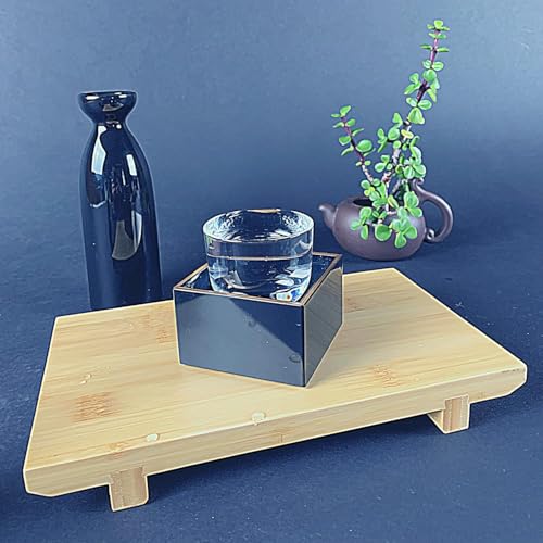 10 Pack Japanese Masu Sake Cups 3x1.875in Black Plastic with Gold Rim