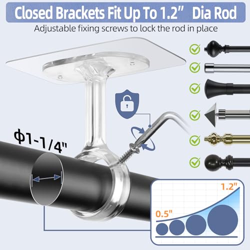 No-Drill Adjustable Curtain Rod Brackets, Heavy Duty Adhesive Hooks 6-Pack