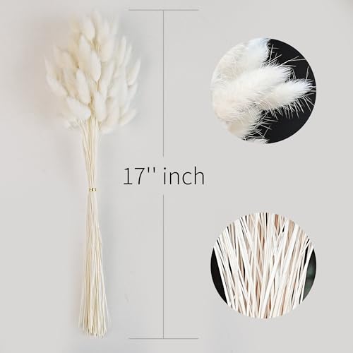 120 PCS 17-inch White Dried Pampas Grass for Boho Wedding & Home Decor