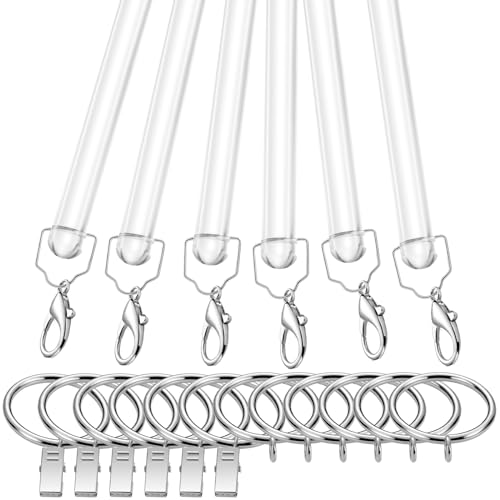 Clear Acrylic Curtain Pull Wand, 36-Inch Drapery Rod with Metal Snap (6 Pack)