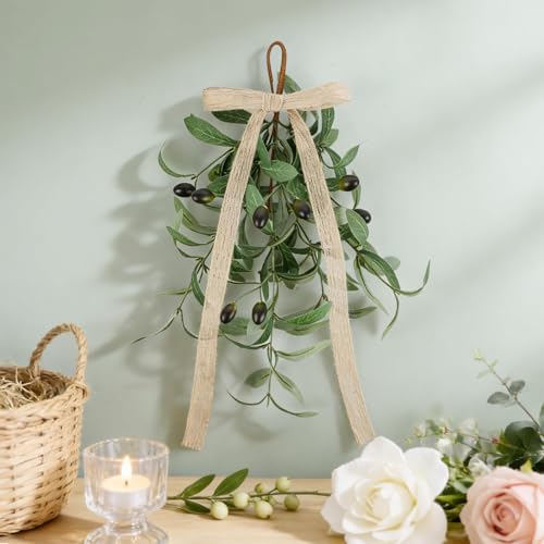 4-Piece Artificial Olive Teardrop Swags with Bows for Wall Sconce Decor