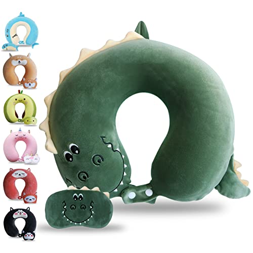 Memory Foam Travel Neck Pillow with Cute Sleep Mask for Kids