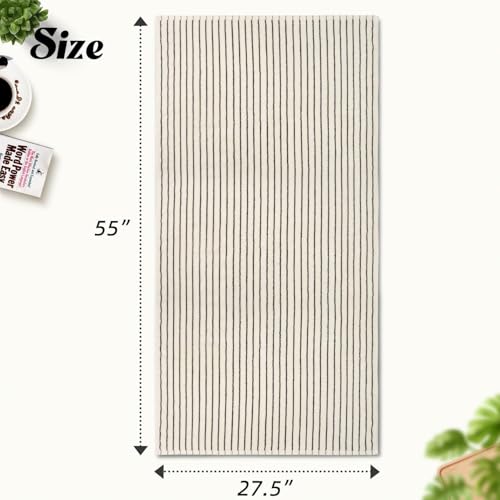 Black and Ivory Striped Bath Towels, Quick Dry Cotton Set of 2, 27.5x55