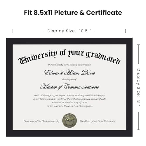 Black 8.5 x 11 Certificate Frame - Diploma & Document Wall or Tabletop Display