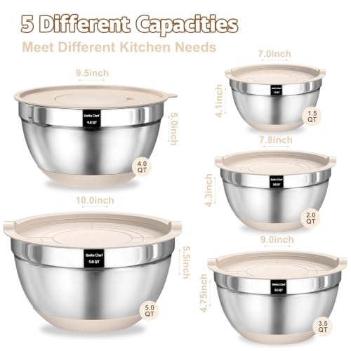 Stainless Steel Mixing Bowls with Airtight Lids & Grater Attachments