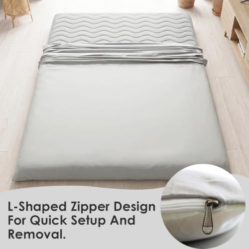 Queen Futon Mattress Cover, Zippered & Machine Washable, Grey