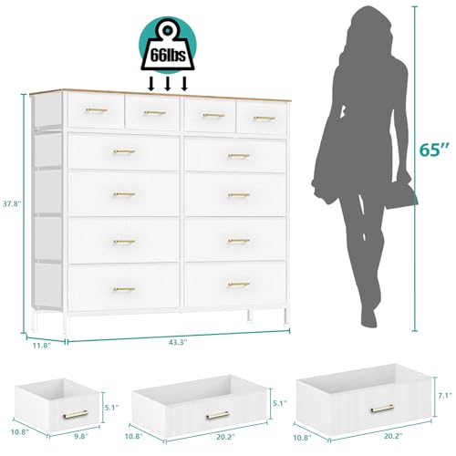 12-Drawer Bedroom Dresser, Wide Fabric Storage Chest with Wood Top