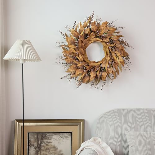 26-Inch Artificial Fall Eucalyptus Wreath with Seeds for Front Door