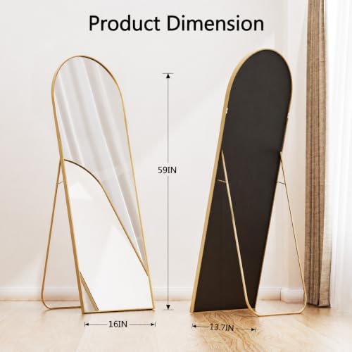 Arched Full Length Floor Mirror, 59" x 16" Gold Aluminum Body Mirror