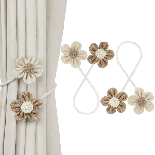 Flower Curtain Tiebacks - 2 Pack Boho Decorative Curtain Holdbacks