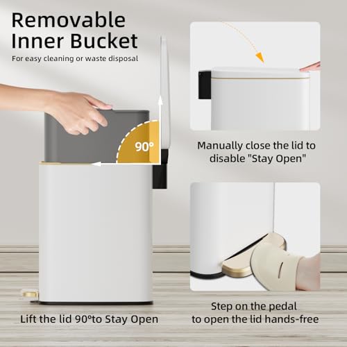 Slim Stainless Steel Trash Can with Soft-Close Lid and Pedal - 1.6 Gal