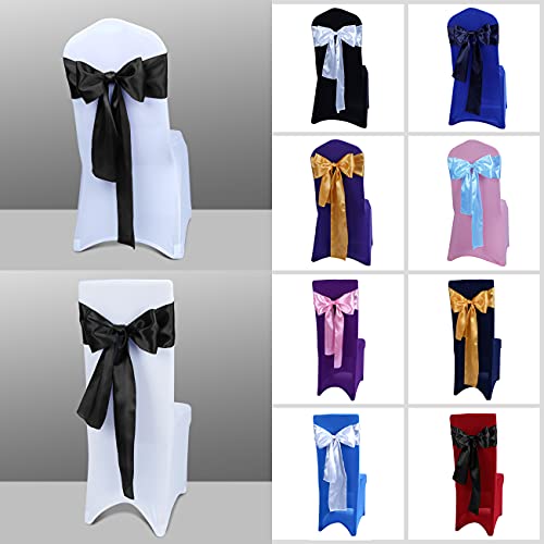 50-Pack Black Satin Chair Sashes - 7 x 108 Inch Ribbon Ties for Wedding & Party