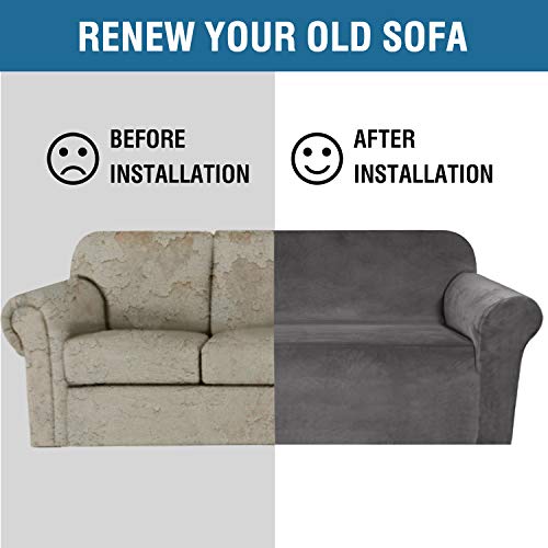 Stretch Velvet Sofa Cover for 3 Cushion Couch - Soft Plush Slipcover