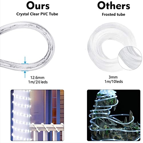 Jnaurb 100ft LED Rope Lights Outdoor Waterproof Warm White Tube Light