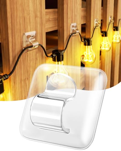 LZC 25 Pack Clear Adhesive Strips Hooks for Outdoor String Lights Waterproof
