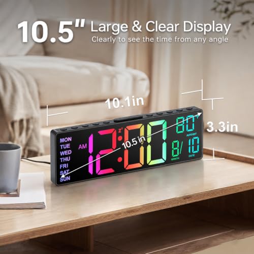 10.5-Inch Large Digital Alarm Clock with LED Display, Remote and Dual Alarm