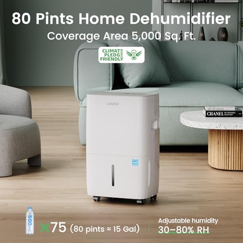 80 Pint Dehumidifier for Basement and Home with Auto Swing