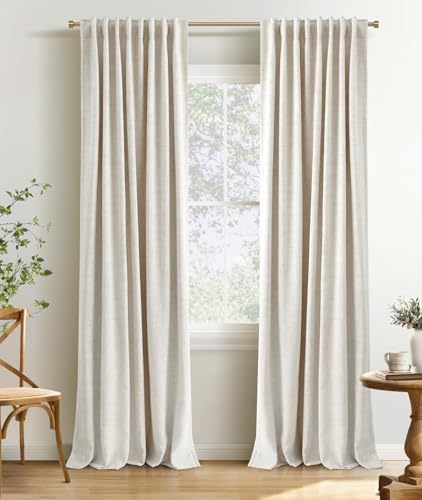 100% Blackout Linen Textured Curtains - Cream 50x84 Inch, 2 Panels