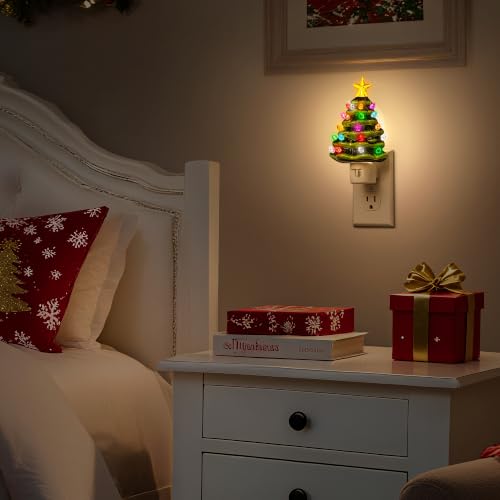 Christmas Tree Night Light,Plug in Colorful Decor,White&Green