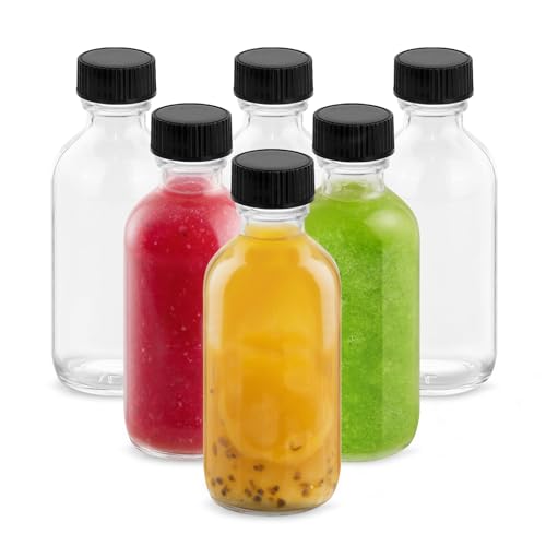 6 Pack 4 oz Clear Glass Bottles with Lids - Boston Round Travel Containers