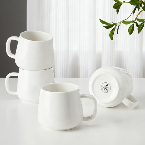 Teocera White Ceramic Coffee Mugs Set of 4, 12oz - Microwave & Dishwasher Safe