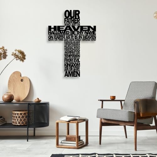 Metal Cross Wall Decor - Rustic Black Christian Prayer Wall Art 14-Inch