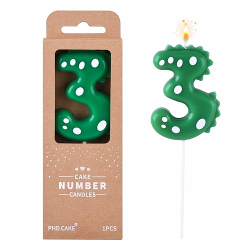 Large Green Dinosaur 3 Number Birthday Candle - 2.76 Inch
