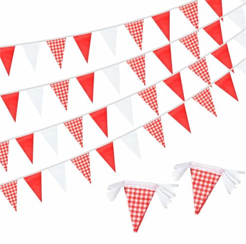 2 Pack Red Plaid Triangle Banner Garland 66ft Pennant Flags for Wedding Party Christmas