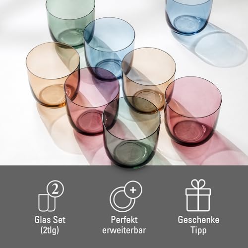 Set of 2 Colored Glass Water Tumblers, Clay Brown Drinking Glasses