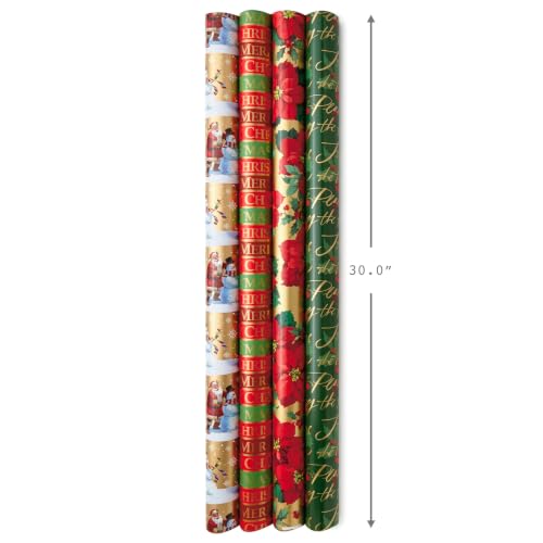 Hallmark Traditional Christmas Wrapping Paper, 4 Rolls - Festive Holiday Design Set