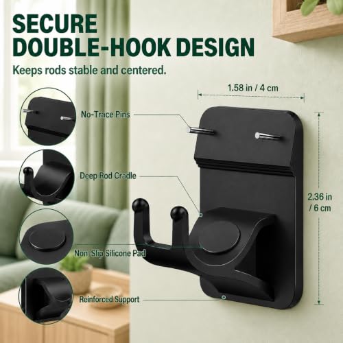 No Drill Curtain Rod Brackets - 8 Pack Adhesive Wall Hooks for Rods