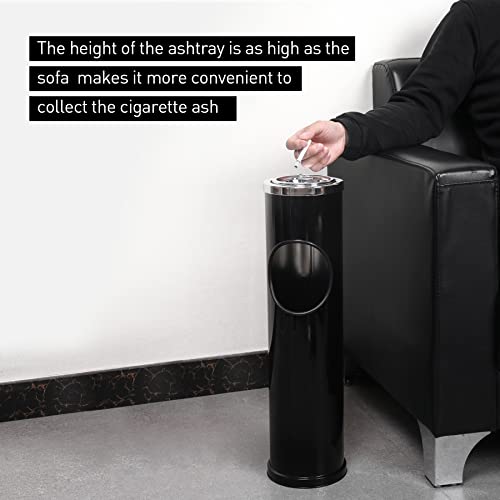 Standing Outdoor Ashtray with Trash Can, Heavy-Duty Metal Cigar Receptacle