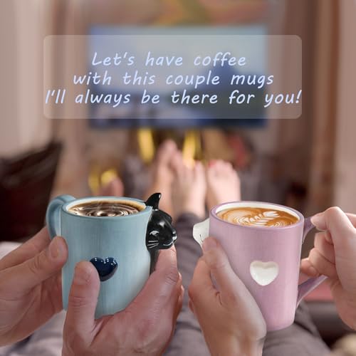 Couples Kissing Cat Mug Set - 12oz Matching Coffee Cups for Wedding & Anniversary Gifts